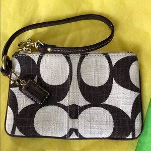 Ivory and Brown Coach Wristet